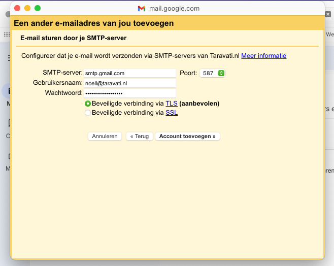 SMTP instellingen